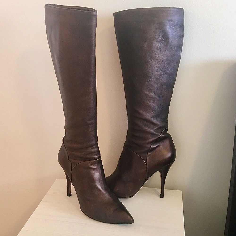 Jimmy Choo Brown Brushed Metallic Knee-high boots.